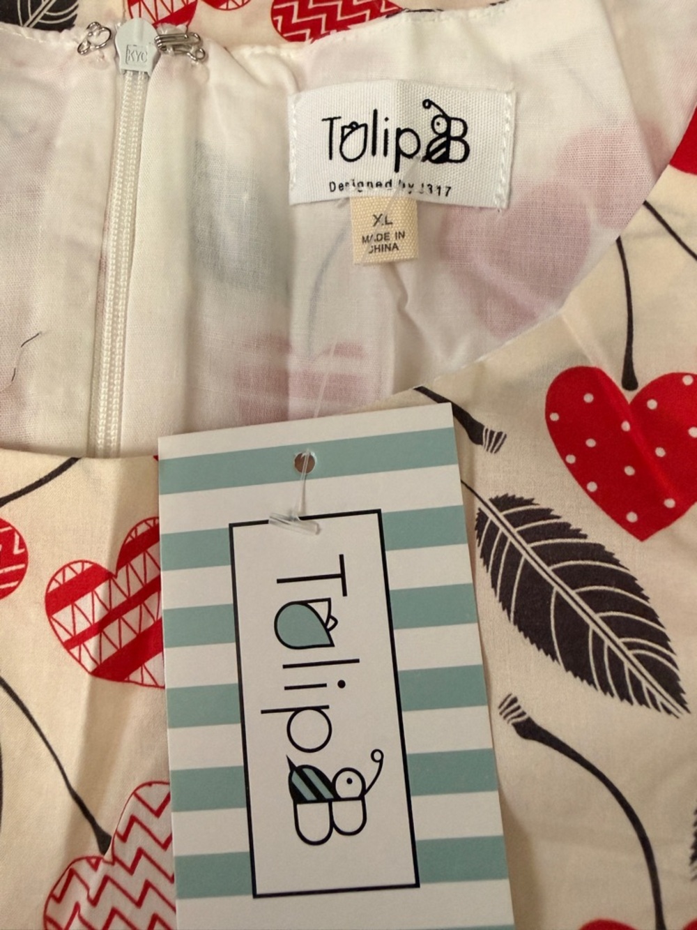 Tulip B Heart Cherry Print Cotton Midi Dress XL NWT Retro Cottagecore - Picture 4 of 8